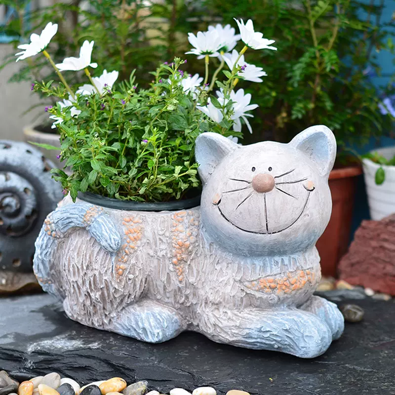 小猫动物可爱花盆户外花园耐晒庭院多肉植物阳台创意装饰