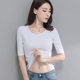 White niche middle -sleeved T -shirt female slim -sleeve bottoming shirt seven -point sleeve tight top black inner body shirt summer
