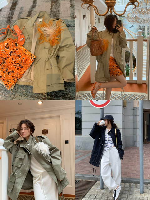 Thirteen Lines 2025 Spring New Korean Style Fashionable Classic Simple Drawstring Zipper Loose Mid-length Trench Coat
