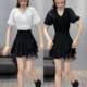 Net yarn stitching pleated skirt women's design sense niche summer high waist is thin black chiffon A -line skirt