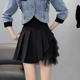 Net yarn stitching pleated skirt women's design sense niche summer high waist is thin black chiffon A -line skirt