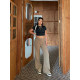 Brother Nan, slightly fat MM high -waisted casual pants, female summer straight ice silk thin micro -flared large -size suit wide -leg pants
