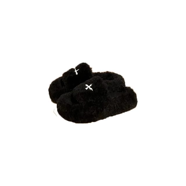 Women's wear 2025 autumn and winter new Korean style ins trendy shoes furry embroidered home thick-soled slippers