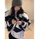 Lazy style hooded sweater jacket for women in autumn and winter 2025 new gentle Korean loose striped knitted cardigan top