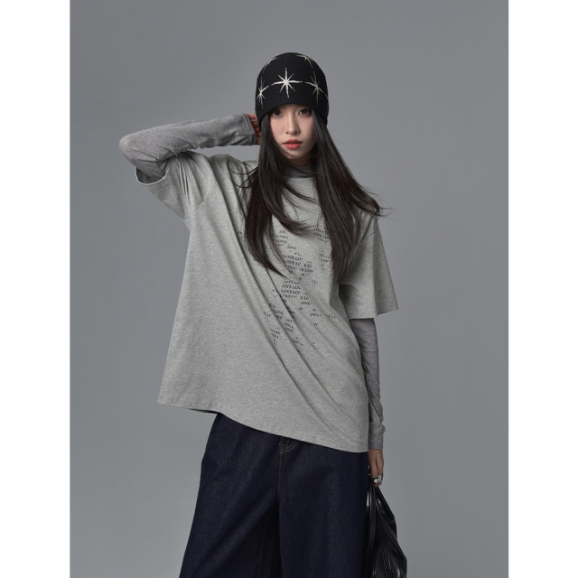 SIXI Four Xi Home Free American Style Irregular Letter Print Short Sleeve T-shirt for Women Spring and Summer Loose Underwear Top