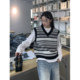 SIXI Sixi Home Autumn Long Island Pier Retro Striped Knitted Vest Women Loose Laminated Silhouette Vest