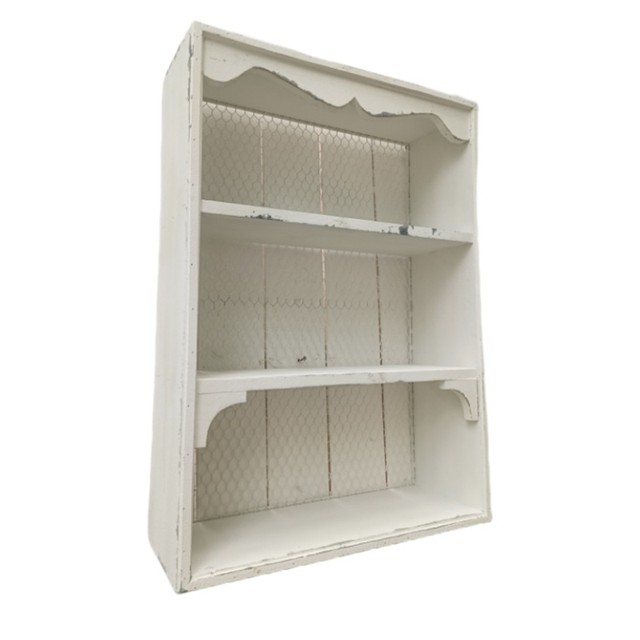 Promotional French retro distressed solid wood wire mesh wall rack storage rack multi-layer flower rack wall cabinet storage rack