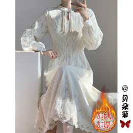 Brushed lace dress winter new Chinese with thick cheongsam senior feeling 2024 Spring national style long skirt