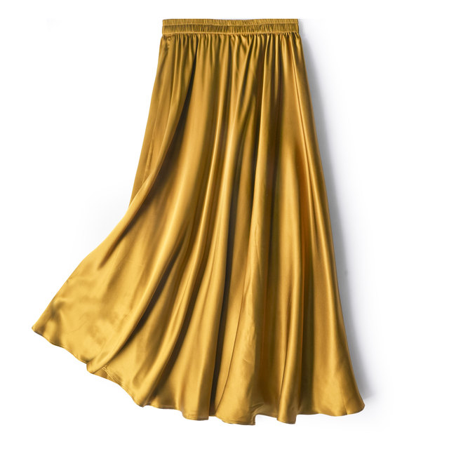 Floating large hem skirt! Silk crepe satin slanted skirt mulberry silk draped midi skirt solid color versatile to make you look slim
