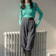 Contrasting off -shoulder hollow sweater European and American autumn new women's top long -sleeved bottoming shirts wearing women's tide