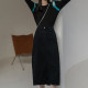 Contrasting off -shoulder hollow sweater European and American autumn new women's top long -sleeved bottoming shirts wearing women's tide