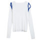 Contrasting off -shoulder hollow sweater European and American autumn new women's top long -sleeved bottoming shirts wearing women's tide