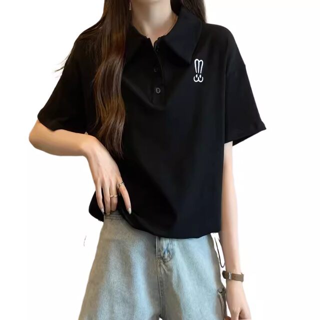 Lapel polo shirt short-sleeved T-shirt for women summer Korean style loose large size women's clothing slimming fat mm versatile student tops