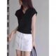 Polo neck ice silk sweater front shoulder short-sleeved T-shirt for women in summer loose Korean design niche sleeveless top