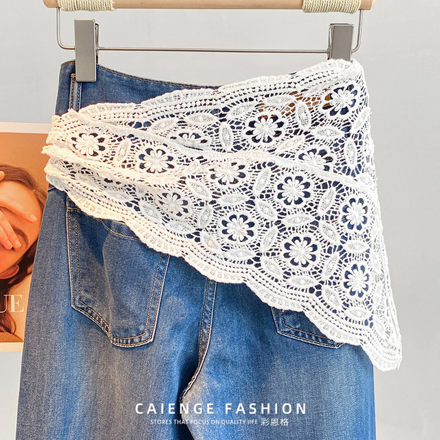2025 spring and summer new lace lace ass curtain for women layered layered triangle skirt cover hip curtain apron