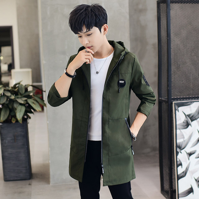 Men's coat spring and autumn new Korean style slim trend handsome mid-length windbreaker men's thin casual jacket