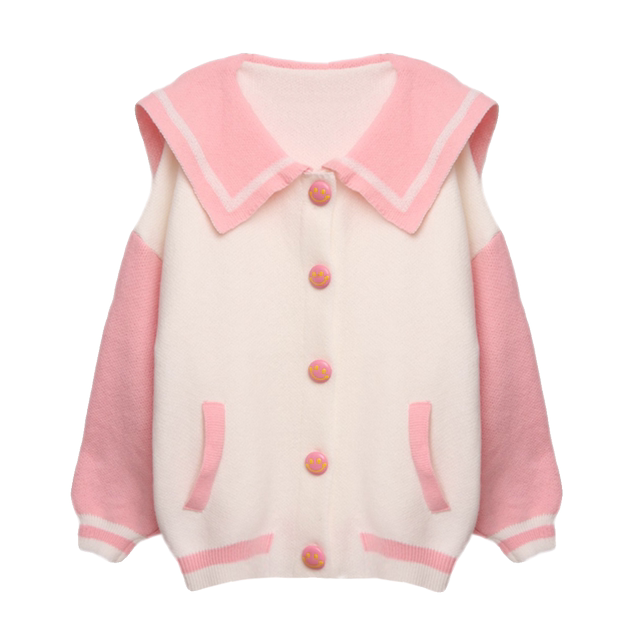 ISTYNI official store color block college style knitted jacket sweet navy collar top for women new autumn style