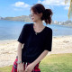 Green V-neck front shoulder short-sleeved T-shirt women's 2025 summer new loose large size slim half-sleeved base top
