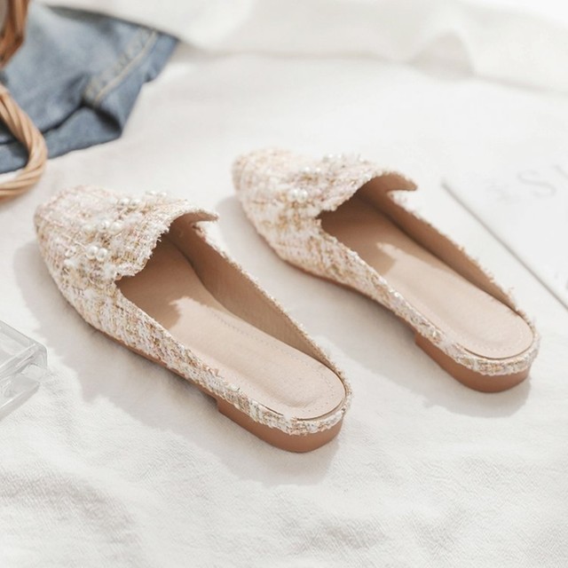 Slippers for women summer outer wear 2024 new heelless fairy style versatile flat bottom toe half drag small fragrance style lazy shoes
