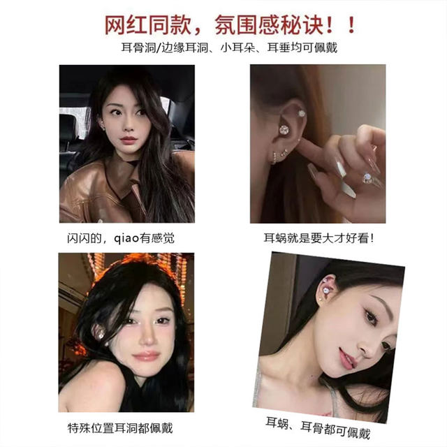 White zircon earrings and ear holes 2025 new hot trendy earrings light luxury high-end earrings earrings for women