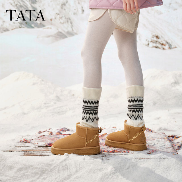 
TATA Heshe Snow Boots 2025 New Winter Shoes Plus Fleece Thickened Cotton Shoes Thick Sole Warm Shoes CWX01DD5