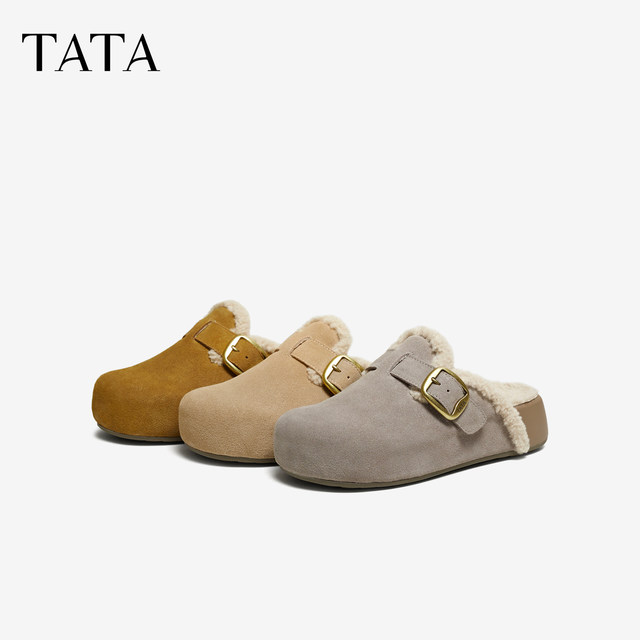 
TATA Women's Shoes 2025 New Velvet Birkenstocks Thick-Soled Casual Shoes Outerwear Cotton Slippers 4UL02DH5