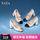 Sweetheart series Tata high heels Mary Jane shoes for women's retro French style genuine leather shoes new style