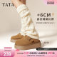 TATA He and her thick sole thick sole Birkenstock shoes women's shoes brown half slippers women's shoes spring cotton shoes single shoes CW901AH5