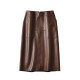 Italian top layer sheepskin skirt front zipper mid-length leather skirt high waist commuter color retro A-line leather skirt