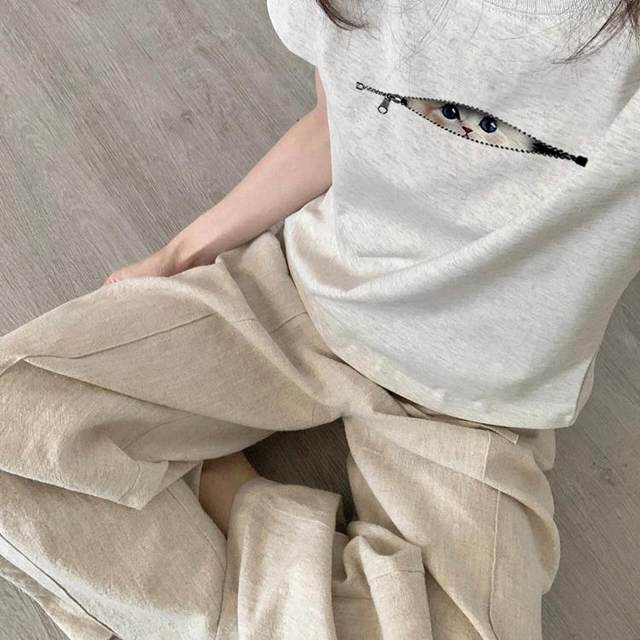 Women's 2025 new hot summer American slim fit slim gray large-size pure cotton top trendy
