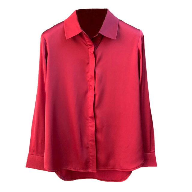European and American pure pigmented silk satin heavy silk shirt for women long-sleeved loose autumn and winter new base top mulberry silk
