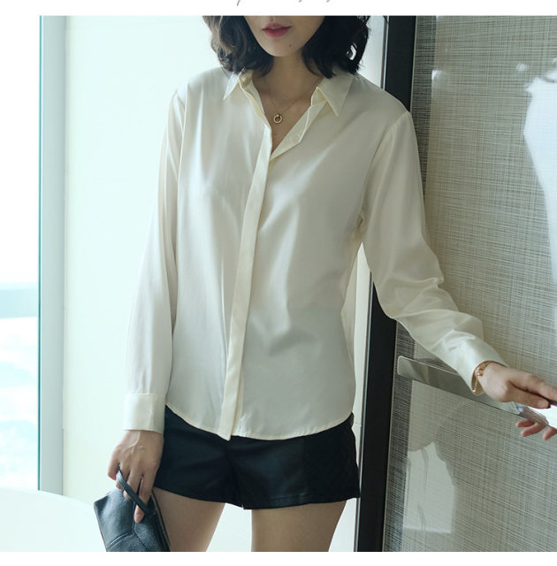 European and American pure pigmented silk satin heavy silk shirt for women long-sleeved loose autumn and winter new base top mulberry silk