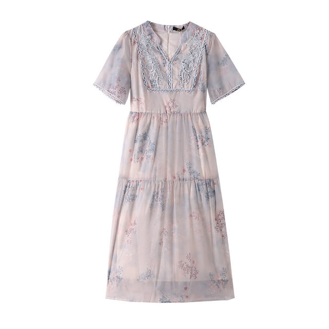 
300Jin [Jin equals 0.5 kg] Extra large size women's fat mm new Chinese style printed V-neck short-sleeved dress summer 2024 new style to look slim