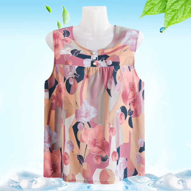 Mom summer sleeveless T-shirt for women's fashionable shirt loose round neck vest middle-aged and elderly women plus fat plus size sweat shirt