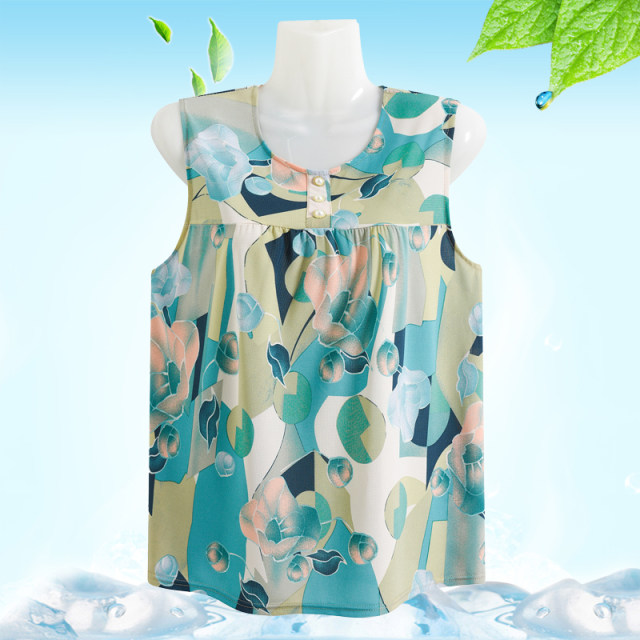 Mom summer sleeveless T-shirt for women's fashionable shirt loose round neck vest middle-aged and elderly women plus fat plus size sweat shirt