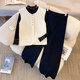 Middle-aged fat mothers autumn and winter new Chinese style knitted vest three-piece set middle-aged ladies wide-leg pants suit women