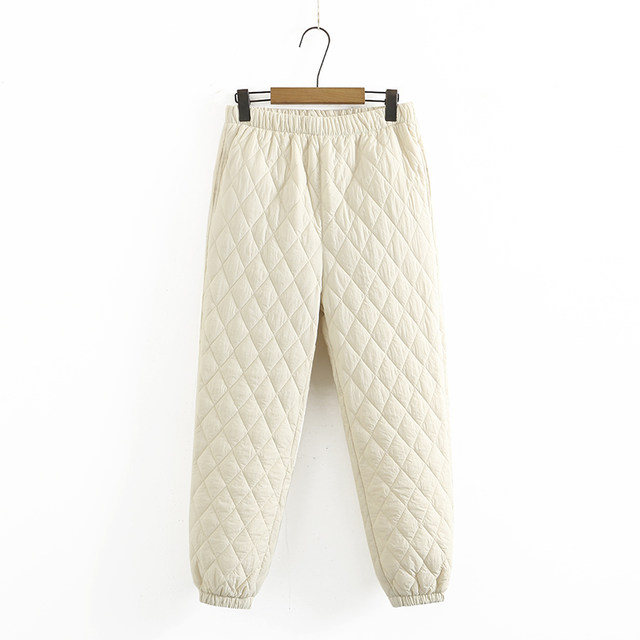 Middle-aged large size lightweight down cotton trousers for women winter elastic waist warm trousers for women bottoming high waist cotton trousers for women