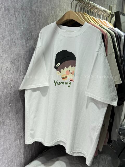 Japanese retro cartoon printed cotton short-sleeved T-shirt for women summer 2024 new hot style loose half-sleeved Hong Kong style top