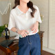 Waffle front shoulder polo shirt short-sleeved T-shirt for women loose chic Hong Kong style design niche student half-sleeved top