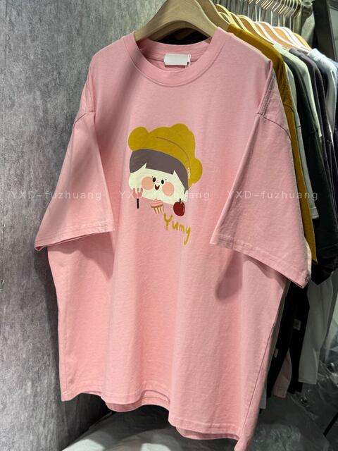 Japanese retro cartoon printed cotton short-sleeved T-shirt for women summer 2024 new hot style loose half-sleeved Hong Kong style top