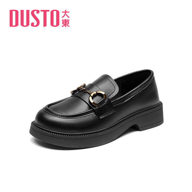 Dadong single shoes women's shoes spring new casual round toe boots horseshoe buckle thick heel small leather shoes lazy shoes 2715