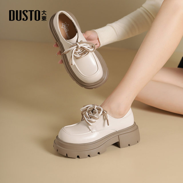 Dadong Loafer Women's Shoes 2025 Autumn New Fashion, Casual Simple Thick Heel High Heel Lace Round Head Q0146
