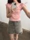 Exclusive type Korean personalized design shoulder hollow strap slim short short sleeve T-shirt