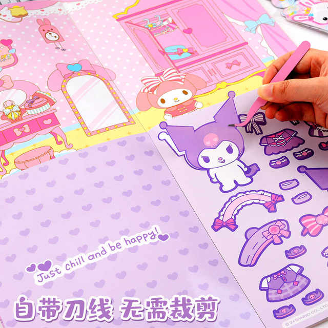 Sanrio Kulomi Melody dress-up sticker book children girl cartoon DIY crop-free puzzle quiet book