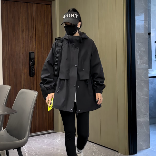 Korean version of hooded jacket for women 2024 spring and autumn new loose large size casual and versatile mid-length slim windbreaker trend