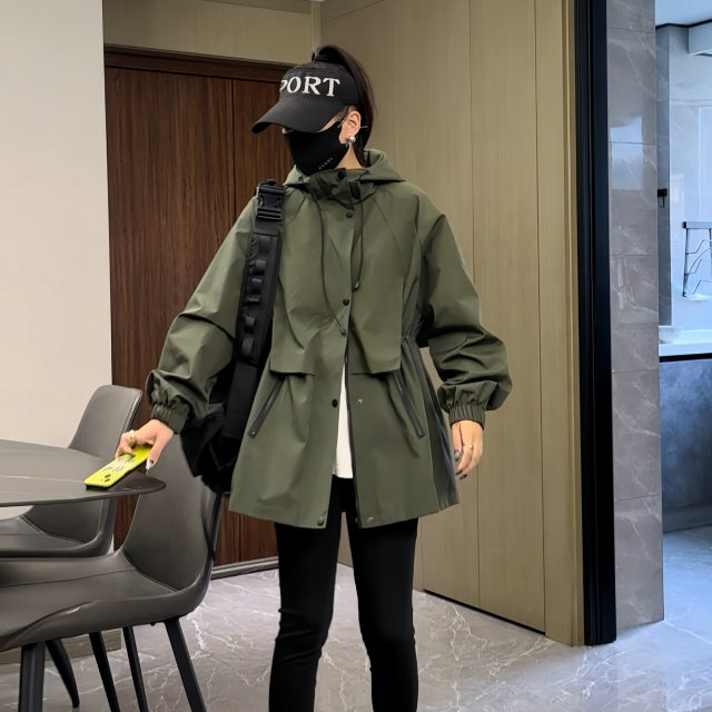 Korean version of hooded jacket for women 2024 spring and autumn new loose large size casual and versatile mid-length slim windbreaker trend
