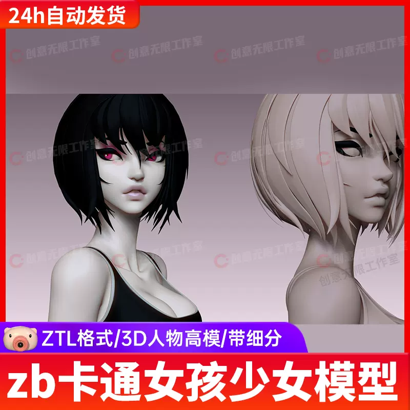 Zbrush欧美动漫游戏角色少女头部人物参考模型文件ztl角色3d高