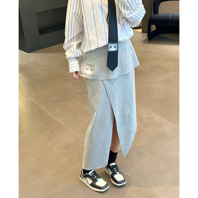 "Positive and negative two wears' designer brand 24 spring and summer crying girl asymmetric split double -layer straight half -body skirt