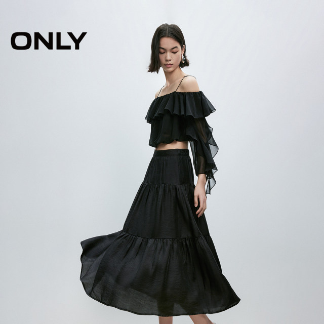 ONLY2025 summer new Laiser skin-friendly lining slim splicing umbrella high waist white skirt for women
