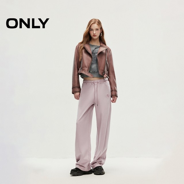 ONLY summer pure cotton casual versatile drawstring high waist straight-leg casual pants 12431D004